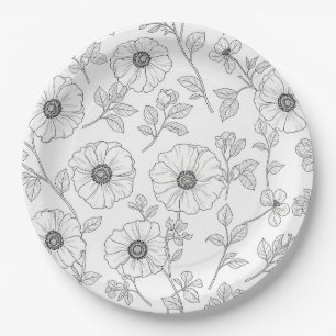 Assiettes En Carton Motif floral sans couture de ligne minimaliste (8)