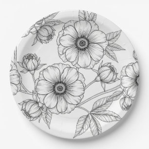 Assiettes En Carton Motif floral sans couture minimaliste en art linéa