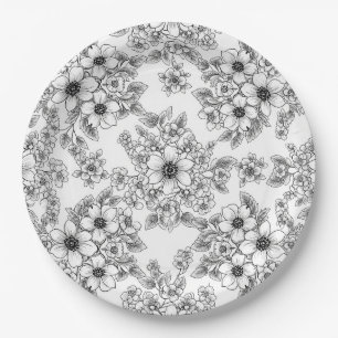 Assiettes En Carton Motif floral sans couture minimaliste en ligne art