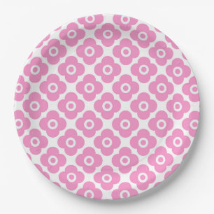 Assiettes En Carton Motif floral simple rose et blanc