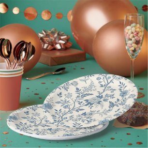 Assiettes En Carton Motif floral vintage bleu de La toile de Jouy