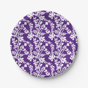 Assiettes En Carton Motif Floral Violet Et Blanc