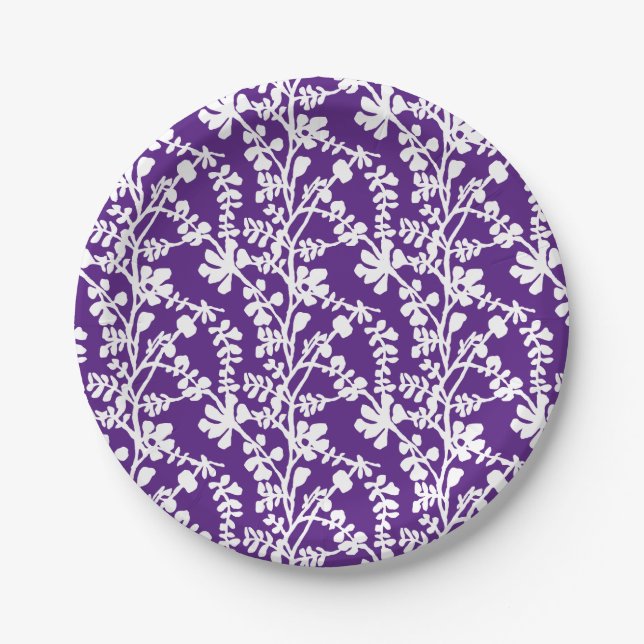 Assiettes En Carton Motif Floral Violet Et Blanc (Devant)