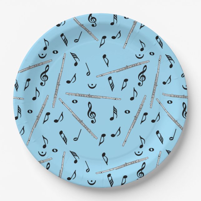 Assiettes En Carton Motif Flute Music Note (Devant)