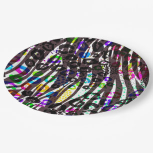 Assiettes En Carton Motif funky multi-imprimé animal couleurs vives