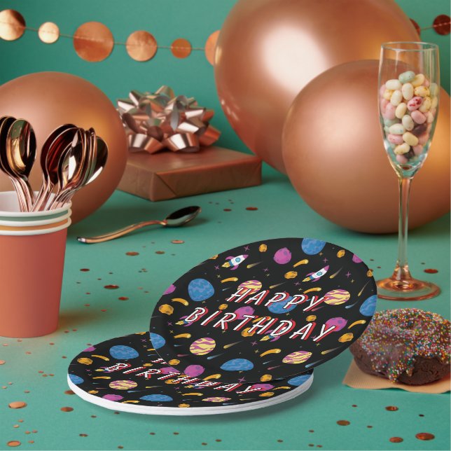 Assiettes En Carton Motif Galaxy Voyage en vaisseau spatial (Multi)