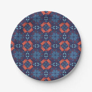 Assiettes En Carton Motif géométrique abstrait avec alternance de roug