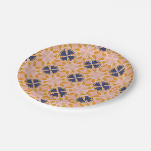 Assiettes En Carton Motif géométrique abstrait orange et rose