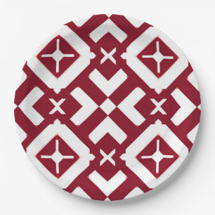 Assiettes En Carton Motif géométrique abstrait rouge et blanc