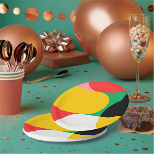 Assiettes En Carton Motif géométrique abstrait rouge jaune Noël