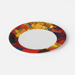 Assiettes En Carton motif géométrique arc-en-ciel abstrait et dynami