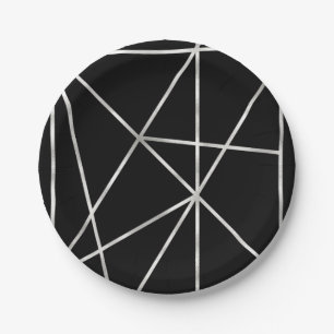 Assiettes En Carton Motif géométrique argent et noir de papier d'alumi