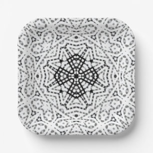 Assiettes En Carton Motif géométrique blanc et noir