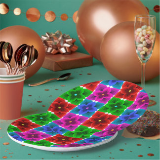 Assiettes En Carton Motif géométrique de fleurs colorées sans couture,