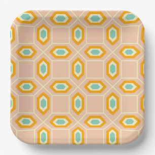 Assiettes En Carton Motif géométrique en forme de diamant bleu et oran