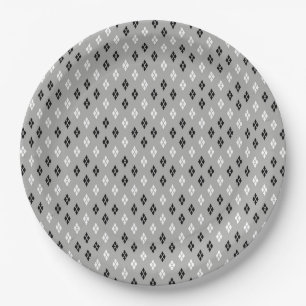 Assiettes En Carton motif géométrique fin gris noir et blanc