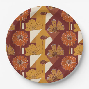 Assiettes En Carton Motif géométrique floral automnal rustique