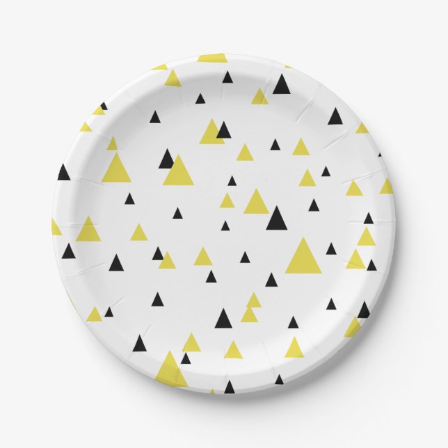 Assiettes En Carton Motif géométrique jaune et noir Personnalisé (Devant)