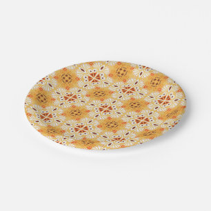Assiettes En Carton Motif géométrique orange et marron complexe