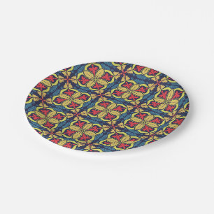 Assiettes En Carton Motif géométrique répétitif avec rouge et jaune
