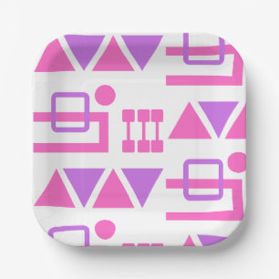 Assiettes En Carton Motif géométrique rose violet