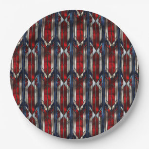Assiettes En Carton Motif géométrique rouge blanc bleu patriotique