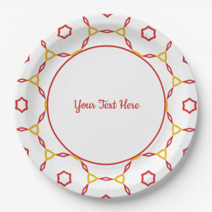 Assiettes En Carton Motif géométrique rouge et jaune