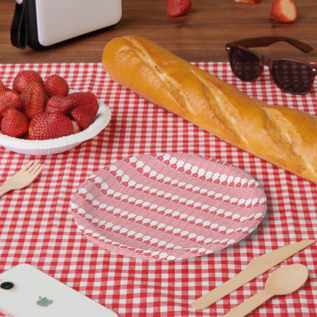 Assiettes En Carton Motif géométrique rouge et rose avec interlo (Pique-nique)