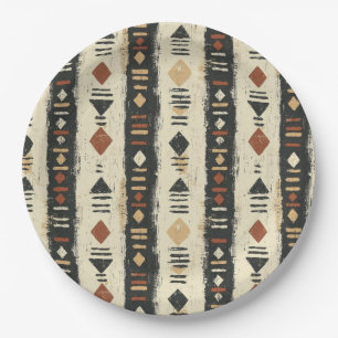 Assiettes En Carton Motif géométrique rustique en boue de coton (4)