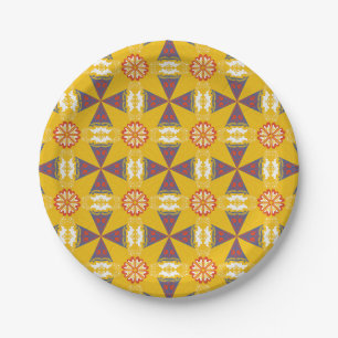 Assiettes En Carton Motif géométrique sans couture avec orange, bleu