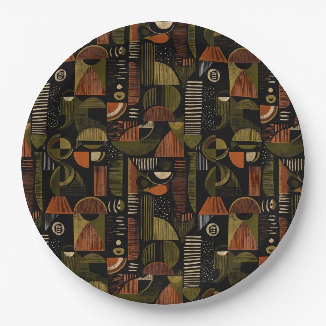 Assiettes En Carton Motif géométrique sombre du milieu du siècle (1) (Devant)
