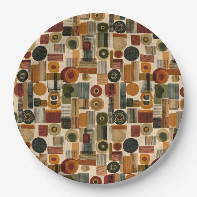 Assiettes En Carton Motif géométrique sombre du milieu du siècle (2) (Devant)