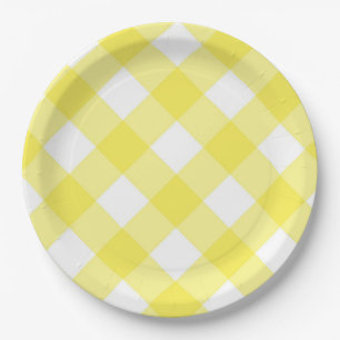 Assiettes En Carton Motif Gingham Jaune