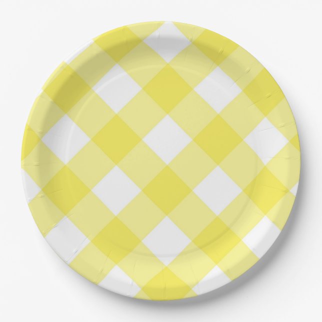 Assiettes En Carton Motif Gingham Jaune (Devant)