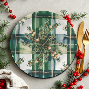 Assiettes En Carton Motif Gingham Vert Blanc Vintage