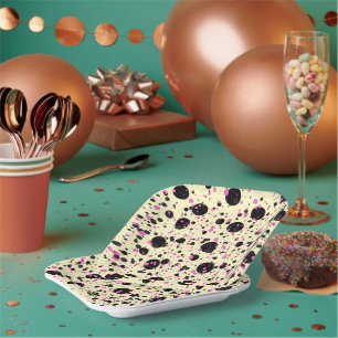Assiettes En Carton Motif Glamour à pois rose et noir
