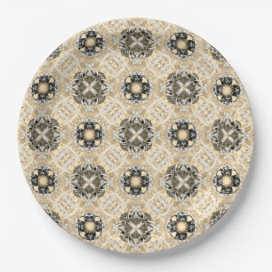 Assiettes En Carton Motif Gold, Beige, Taupe & Pierres noires