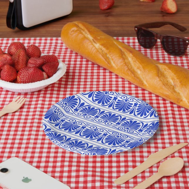 Assiettes En Carton Motif grec méditerranéen bleu (Pique-nique)