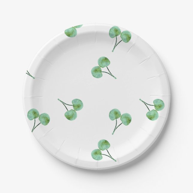 Assiettes En Carton Motif Green Cherry (Devant)