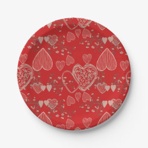Assiettes En Carton Motif gris de coeurs de griffonnage de valentine