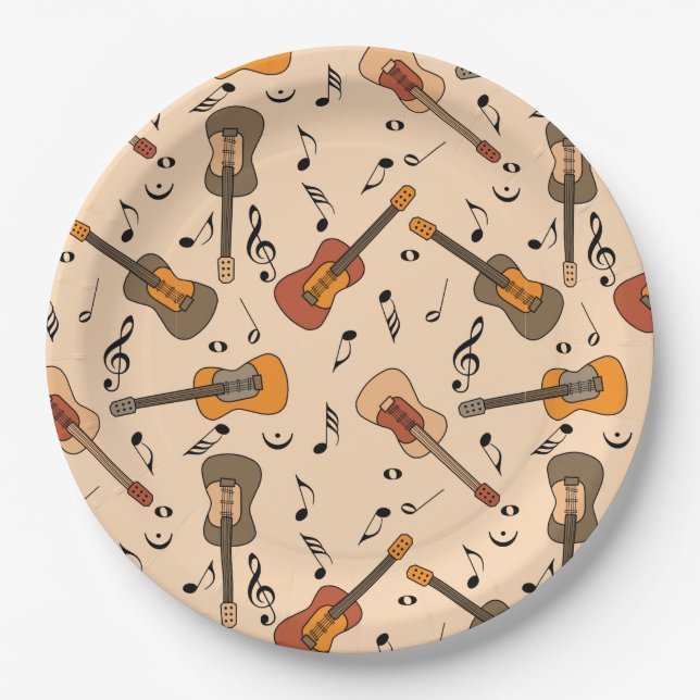 Assiettes En Carton Motif Guitare Music Notes (Devant)