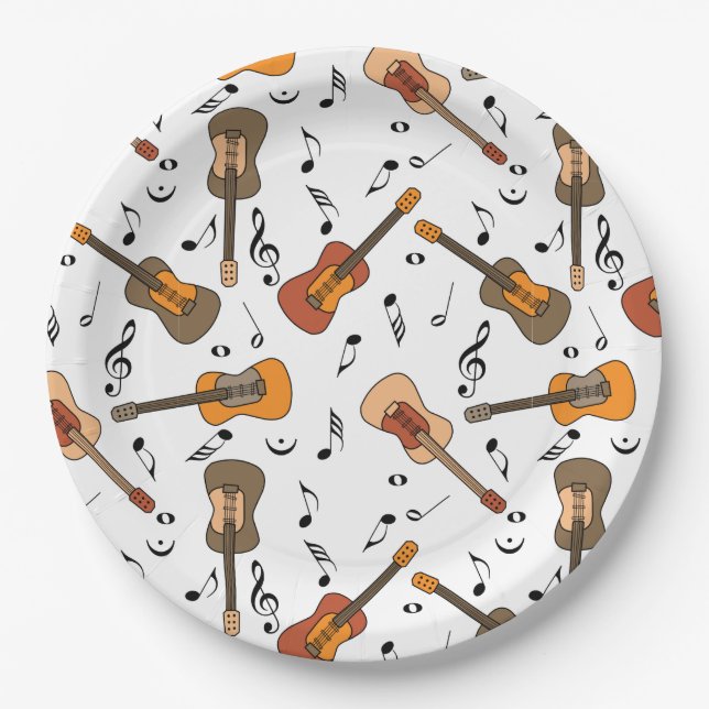 Assiettes En Carton Motif Guitare Music Notes (Devant)