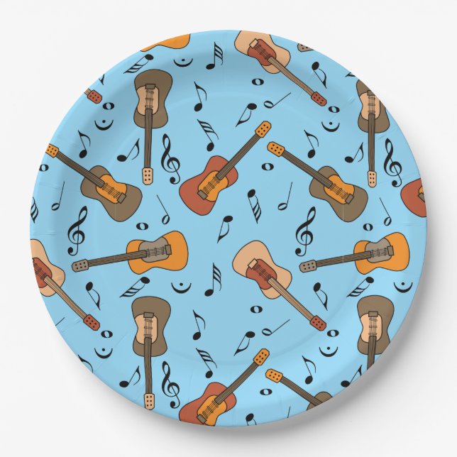 Assiettes En Carton Motif Guitare Music Notes (Devant)