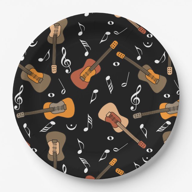 Assiettes En Carton Motif Guitare Music Notes (Devant)
