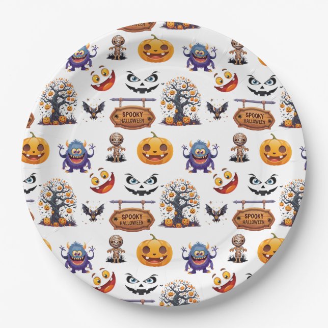 Assiettes En Carton Motif Halloween sur  (Devant)