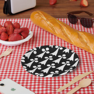 Assiettes En Carton Motif Hermine, Motif Médiéval, Blanc sur Noir