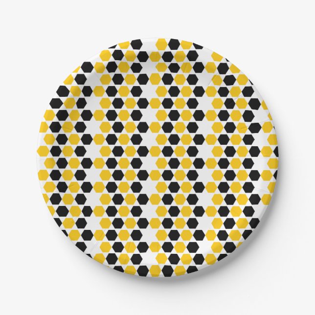 Assiettes En Carton Motif hexagramme Hex Noir Noir Jaune (Devant)