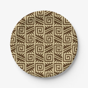 Assiettes En Carton Motif Ikat Aztec - Brown foncé et Tan