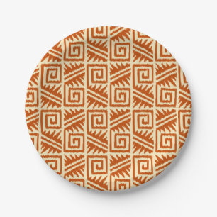 Assiettes En Carton Motif Ikat Aztec - Mandarin et orange clair
