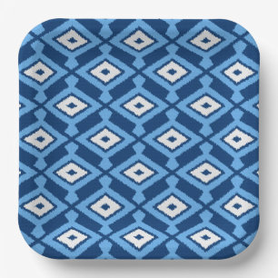Assiettes En Carton Motif Ikat - Indigo et Denim Blue